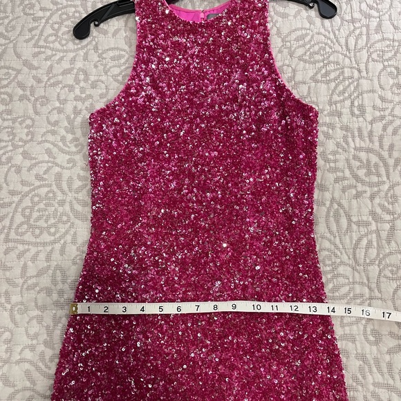 THEIA PINK SEQUINNED SLEEVELESS DRESS - Picture 13 of 14